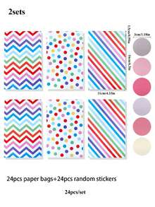 24/48 pièces Sacs cadeaux de fête en papier à pois et rayures, sacs de bonbons et de collations de couleurs mélangées, convient pour baby shower, anniversaire, fournitures de fête de mariage - Multicolore - Voir 9