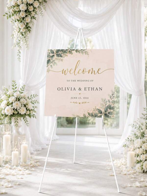 1pc Foldable Portable Tripod Display Stand, Adjustable White Metal Art Display Rack, Suitable For Wedding Signs, Posters, Paintings, Ceremony Advertising Display And Birthday Banner Decoration