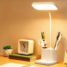 1件 LED 桌燈 附3個筆筒，USB充電式，3段可調光，護眼白光，學生學習宿舍桌用插電/充電小燈，臥室床頭閱讀筆筒燈，新款夾式，2筆筒版本 - 筆筒 - 查看 3