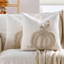1pc/2pcs Halloween Throw Pillow Covers 18x18 Inch Halloween White Ghosts Embroidered Pillow Cases Thanksgiving Home Party Fall Decor Pillowcases Square Cushion Covers - Beige - View 6