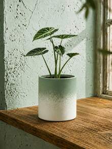 1個鼠尾草綠漸層植物盆，現代極簡圓柱形室內花盆，附壓紋紋理，適合室內植物、多肉植物、宿舍、學生公寓、書桌、辦公室及返校裝飾 - 鼠尾草綠漸變 - 查看 2