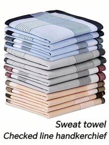 12pcs/Set Men's Pure Cotton Plaid Handkerchiefs, 16-Inch Pocket Squares Gift Box Set, Ideal Gift For Father, Husband, Boyfriend - Multicolor - View 1