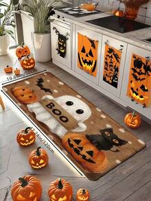 1pc Halloween Doormat, Non-Slip Back, Machine Washable, Indoor/Outdoor Universal Ghost Pattern Mat, Suitable For Porch, Kitchen, Bathroom Decoration, Cute Ghost Halloween Indoor Decor, Durable Absorbent Polyester Material - A - View 7