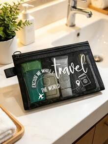Mesh Passport Storage Bag, Letter Airplane Pattern Storage Bag, Travel Document Bag, Airplane Toiletry Bag, Document Storage Bag, Portable ID Card Boarding Pass Card Holder, Data Cable Storage Bag, Zipper Mesh Makeup Storage Bag, Large Capacity Storage Bag, Daily Toiletry Makeup Bag, Multi-Function Storage Bag, Lightweight Travel Tote Bag, Exquisite Gift, Essential Travel Storage Bag, Wedding Bride Gift, Birthday Gift, Back To School Gift, School Opening Gift, Graduation Gift - Multicolor - View 2