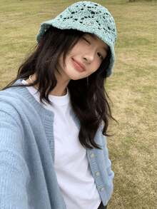 1pc Bohemian Style Crochet Bucket Hat, Hollow Lace Knit, Lightweight Breathable Foldable Sun Hat, Summer Beach Hat, Suitable For Women Girls, Travel Holiday Casual - A - View 9