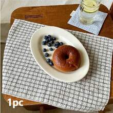 1/2/6pcs Vintage Ins Textured Plaid Striped Rectangular Placemats Tablecloth Napkins Photography Backdrop - Multicolor - View 6