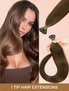 Extensiones de cabello humano Remy con punta en I de 12 a 22 pulgadas, fáciles de peinar, sin desprendimiento de la fusión en frío, suaves y naturales, adecuadas para viajes y peinados de moda diarios - Multicolor - Ver 18
