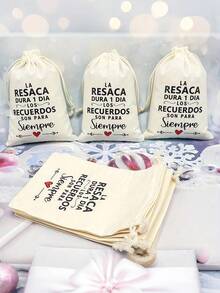 1pc/5pcs Beige Drawstring Bags, Suitable For Parties - Perfect For Hangover Recovery Supplies And Post-Party Gift Bags, Reusable And Durable, Fun Printed Burlap Drawstring Bags, Bachelorette Party Hangover Theme Party Favor Bags, Wedding Party Candy Gift Packaging Small Fabric Bags, Gift Wrapping Party Favors - Multicolor - View 4