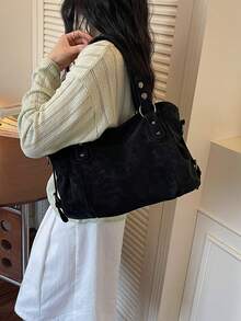 Tas Tangan Modis, Kapasitas Besar, Pegangan Atas, Tali Bahu yang Dapat Dilepas, Desain Paku Keling. Cocok Untuk Pekerja Kantoran, Guru, Pelajar, Wanita Muda dan Ibu untuk Bepergian, Berbelanja, Jalan-jalan Harian, Perjalanan Akhir Pekan dan Perjalanan Singkat. - Hitam - View 3