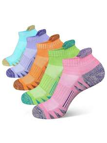 5 pares/1 par de calcetines para mujer con acolchado grueso en la parte inferior, talón y dedos, que proporcionan comodidad, protección contra ampollas, absorción de impactos y alivio para los pies, protección efectiva para caminar, correr, golf, tenis, etc., malla transpirable que ayuda a la ventilación y liberación de calor, manteniendo los pies secos y frescos - Multicolor - Ver 10