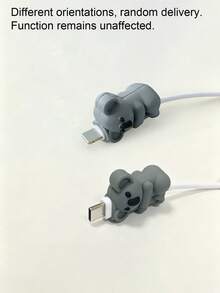 Cartoon Koala Apple Data Cable Interface Protector, Anti-Bending Silicone Charging Protector - Grey - View 2