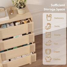 Modern Vertical Handle Bedside Table – 3/4/5 Drawers Wooden Bedside Cabinet – Space-Saving Storage for Bedroom, Living Room, Entryway – Natural Oak - Naturfarben, 4 Schubladen - Übersicht 3