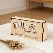 1pc Wooden Gift Box With "Toll Gemacht!" Pattern, Encouragement Commemorative Box, Decorative Gift Packaging Box, Suitable For Graduation, Achievement And Daily Motivation Gifts - View 3