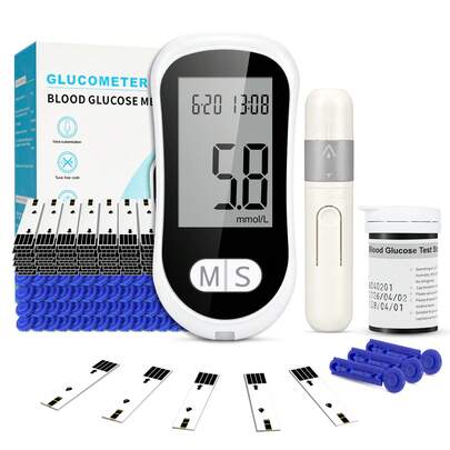 Blood Glucose Monitor Kit, High-Precision Testing Set, Includes 50 Lancets, 50 Test Strips, 1 Blood Glucose Monitor, 10 Adjustable Blood Sampling Depth Levels, No Coding Needed, Dual-User 250-Entry Memory, Home Diabetes Testing Kit