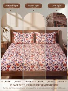 1pc Floral Pattern Fitted Sheet, Mattress Protector, Wrinkle-Resistant Breathable Soft, Suitable For All Bed Sizes, Ideal For School Dorm Bedding, Bedroom Decor, Pillow And Pillowcase Not Included, Machine Washable, Back To School - Multicolor - View 8