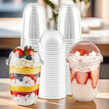 16oz 10pcs Clear Plastic Cups With Lids And Straws, Sturdy And Durable, Iced Coffee Cups, Suitable For Cold Drinks, Juice, Milkshake - Transparent - View 2