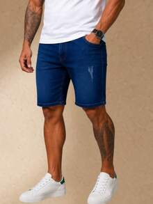 KIT 2 Men's Denim Shorts, Distressed Blue And Blue With A Whiskered Detail, Casual Gift For Father's Day, Man's Birthday, Men's Fashion - 2BRM 藍色絲 + 藍色鬍子 - 查看 2