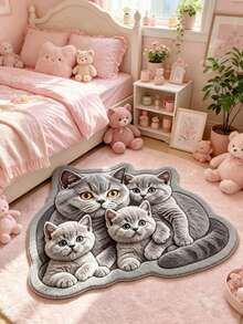 1pc Cat Family Pattern Doormat, Bathroom Mat, Bathroom Rug, Door Mat, Small Rug, Carpet, Floor Mat, Home Decor, Area Rug, Outdoor Mat, Home Decor, Area Carpet, Bedroom Rug, Washable Carpet - Multicolor - View 3