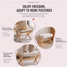 Solid Wood Shoe Changing Stool Footstool Sofa Rest Footstool, Folding Low Stool For The Entryway, Cotton-Filled Cushion Stool - White - View 8