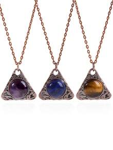 1pc Natural Stone Triangle Necklace For Men Healing Tiger Eye Obsidian Crystal Pendant Vintage Necklaces Energy Jewelry H905 - Necklace - View 1