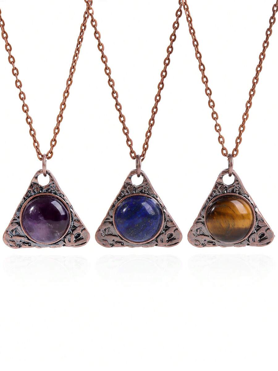 1pc Natural Stone Triangle Necklace For Men Healing Tiger Eye Obsidian Crystal Pendant Vintage Necklaces Energy Jewelry H905 - Necklace - View 1