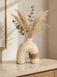 1pc/3pcs Cream Bohemian Style Vase, Rope Textured Asymmetrical Vase, Wabi-Sabi Ins Style Desktop Decor, Home Decoration Dried Flower Vase - Cream 296 - View 4