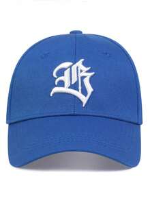 1pc Men's Gothic Letter Embroidered Baseball Cap, Adjustable Sun Protection Casual Hat, Suitable For Spring/Autumn Travel, Beach, Party - Blue - View 3