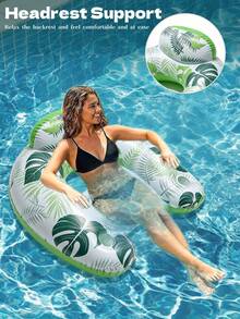 Tropical Banana Leaf U-Shaped Floating Chair With Built-In Pillow, Dual Cup Holders, Inflatable Water Sofa, Breathable Bubble Seat Cushion, High Weight Capacity Floating Lounger, Adult Men & Women Island Beach Leisure Water Play Equipment - A - View 4