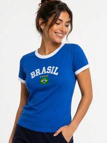 BabyLook Women's Brazil Embroidered Shirt Without State - 寶藍色 - 查看 2