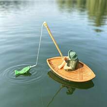 3pcs(1 Old Man + 1 Fish + 1 Decorative Boat) Floating Old Man Fishing Decoration Ornament, Fish Tank Aquarium Decoration Floating Old Man, Garden Landscape Decoration Statue, Bonsai Garden Landscape Scenery, Indoor And Outdoor Universal - A - View 3
