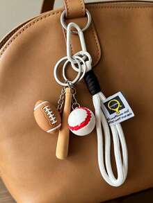 1pc Baseball And Football Lanyard Keychain, Car And Bag Accessory, Sports Equipment, Series, Y2K, Small Gift For Friends - Multicolor - View 5