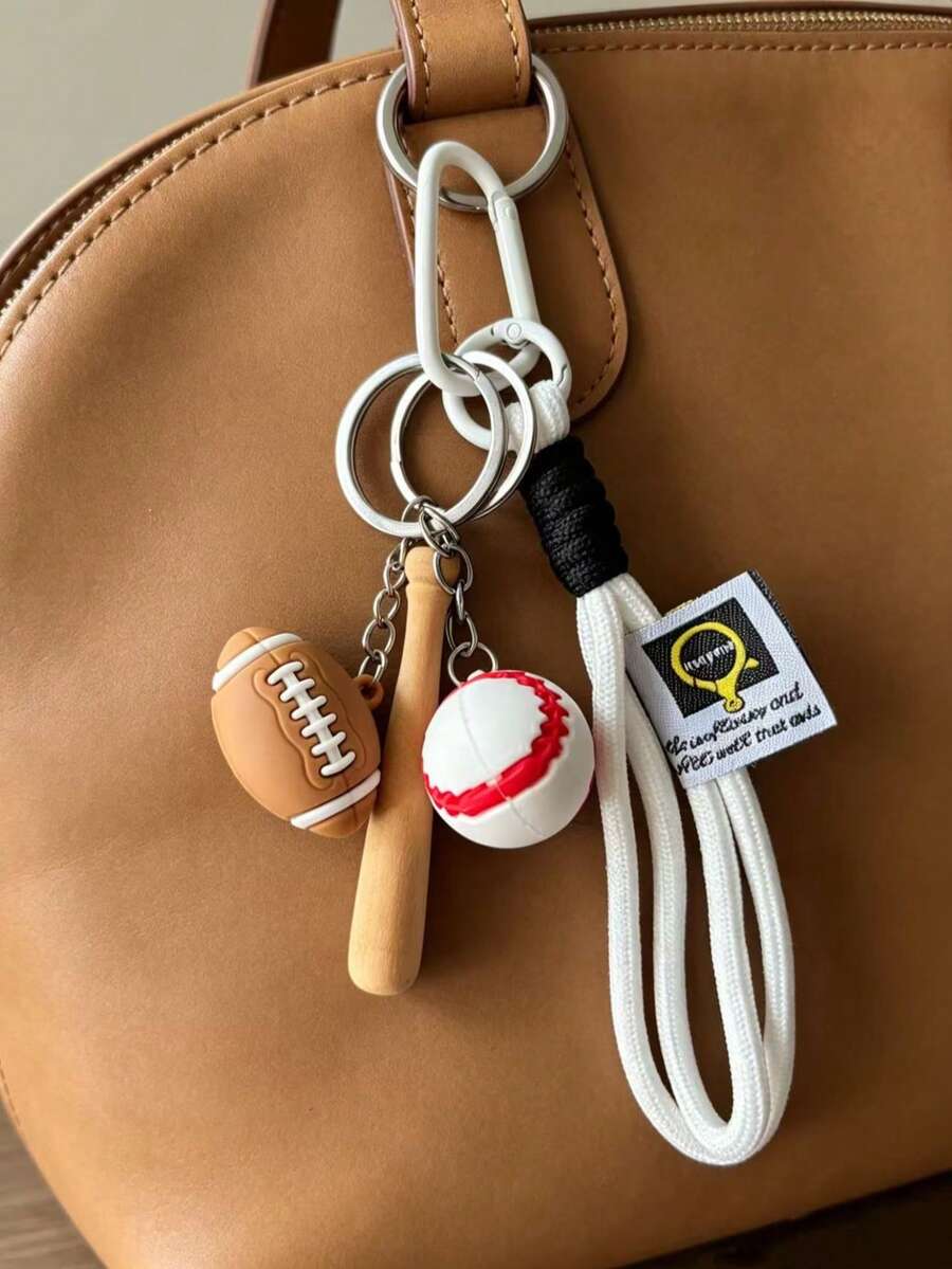 1pc Baseball And Football Lanyard Keychain, Car And Bag Accessory, Sports Equipment, Series, Y2K, Small Gift For Friends - Multicolor - View 1
