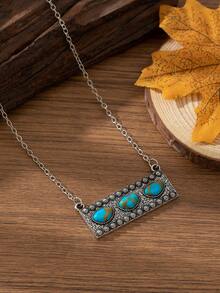 European And American Bohemian Style Women's Vintage Fashion Personalized Rectangular Multicolor Stone Necklace, Suitable For Spring And Summer Clothing Matching, Holidays And Other Occasions - Purple - View 13