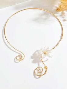 1 PC Summer European And American Iridescent Iris Flower Spiral Necklace With Winding Flowers, High-End Necklace, Niche Design Accessories - Gold - View 2