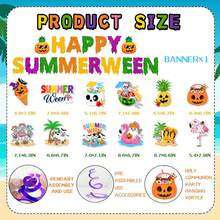 Summerween Decorations, Colorful Summerween Party Decor, Includes HappySummerween Banner And Hawaiian Style Ghost Hanging Swirls, Suitable For Tropical Beach Pool Halloween Party Supplies - Summer Halloween - C - View 2