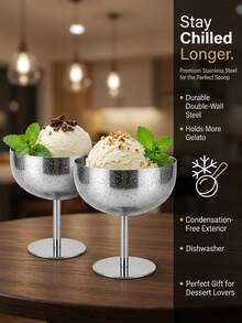 3 Styles Silver Stainless Steel Round High-Foot Dessert Cups, Large/Medium/Small Sizes, Multiple Specifications Available, Suitable For Summer Ice Cream, Desserts, Daily Home Use And Party Events Tableware Matching - Multicolor - View 6