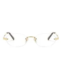 1 Pair Women's Rimless Small Oval Metal Temple Fashion Decorative Plano Glasses - Gold - View 4
