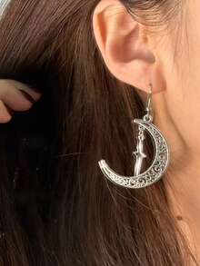 1 Pair Vintage Fashion Star & Moon Unique Asymmetric Design Personalized High-End Women's Earrings Suitable For Parties And Gatherings - Silver - View 4