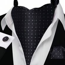 5PCS Men's Black Ascot Cravat Set With Pocket Square & Cufflinks Ring, Neck Wear For Daily Formal Use, Prom Nights And Basic Men Gift - Black - View 3