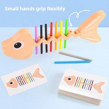 1 Base, 18 Colorful Sticks, 30 Card Fish Bone Matching Set, Educational Toy, Soft Fresh Color Palette, Realistic Wave Fish Bone Design + 10-Color Long Sticks + Printed Question Cards, Visual Color Matching Function, Early Childhood Logic Thinking Enlightenment Teaching Aid, Indoor Leisure Item - Multicolor - View 4