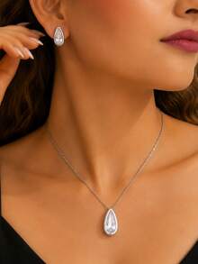 3 piezas/Set Conjunto de moda de verano, Collar con colgante de gota de agua y aretes, Minimalista, Adecuado para regalos de vacaciones y citas - Multicolor - Ver 8