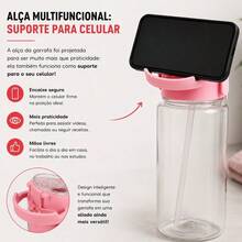 Garrafinha de Água 2LT Com Canudo e Alça Suporte Celular - Azul - Visão 5
