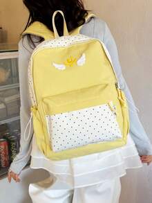 Color Block Polka Dot Angel Wings Backpack, Fresh Girl Campus School Bag, Cute Versatile Teen Backpack - Multicolor - View 9