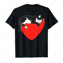Black Tuxedo Cat Lover Owner Valentine's Day Love Heart T-Shirt For Men Women Cotton Top Tee - Black - View 1