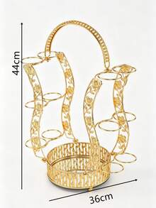 Luxury Gold Floral Lace Cup Holder With Bamboo Base Tray, 10-Cup Metal Tea Glass Stand, Decorative Curved Floral Mug Rack For Home Kitchen, Coffee Bar & Dining Table - View 9