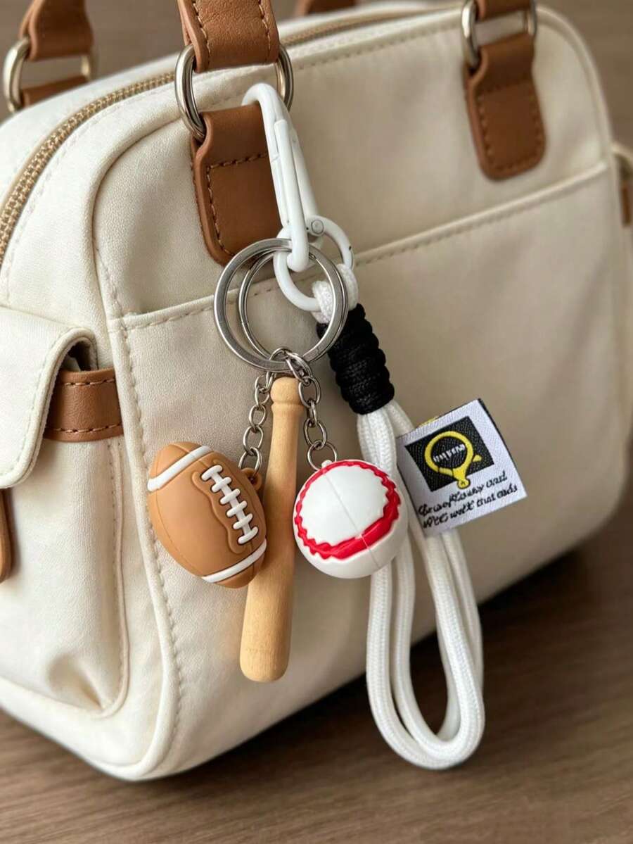 1pc Baseball And Football Lanyard Keychain, Car And Bag Accessory, Sports Equipment, Series, Y2K, Small Gift For Friends - Multicolor - View 1