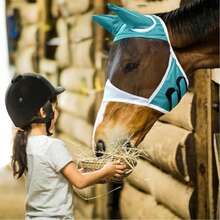 Soft Mesh Half Face Fly Mask With Large Eye Space And Ears, UV Protection And Breathable Mesh, Suitable For Horses, Friction Fit And Enhanced Visibility, Suitable For Cross-Country Riding, Black, Blue - Multicolor - View 10