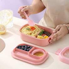 1 pieza Fiambrera apilable y linda con utensilios, caja bento a prueba de fugas, adecuada para comida para llevar, trabajo, picnic, uso escolar de estudiantes, esencial para la vuelta a la escuela - Multicolor - Ver 3