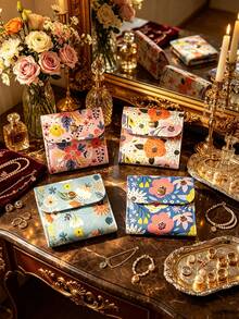 1/5/10/20pcs Fresh Floral Snap Button Jewelry Bags, Made Of Soft And Durable Fabric, Paired With Exquisite Gold Snap Buttons, Compact And Space-Saving. - Multicolor - View 2