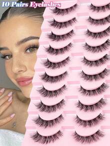MAANGE 10對貓眼假睫毛 卡通睫毛 長款柔軟3D仿貂毛自然妝感 7mm-11mm 超輕量持久 放大眼睛 手工製作 親膚 個人用 專業女款條狀假睫毛 送禮給女性與女孩 - 彩色 - 查看 13